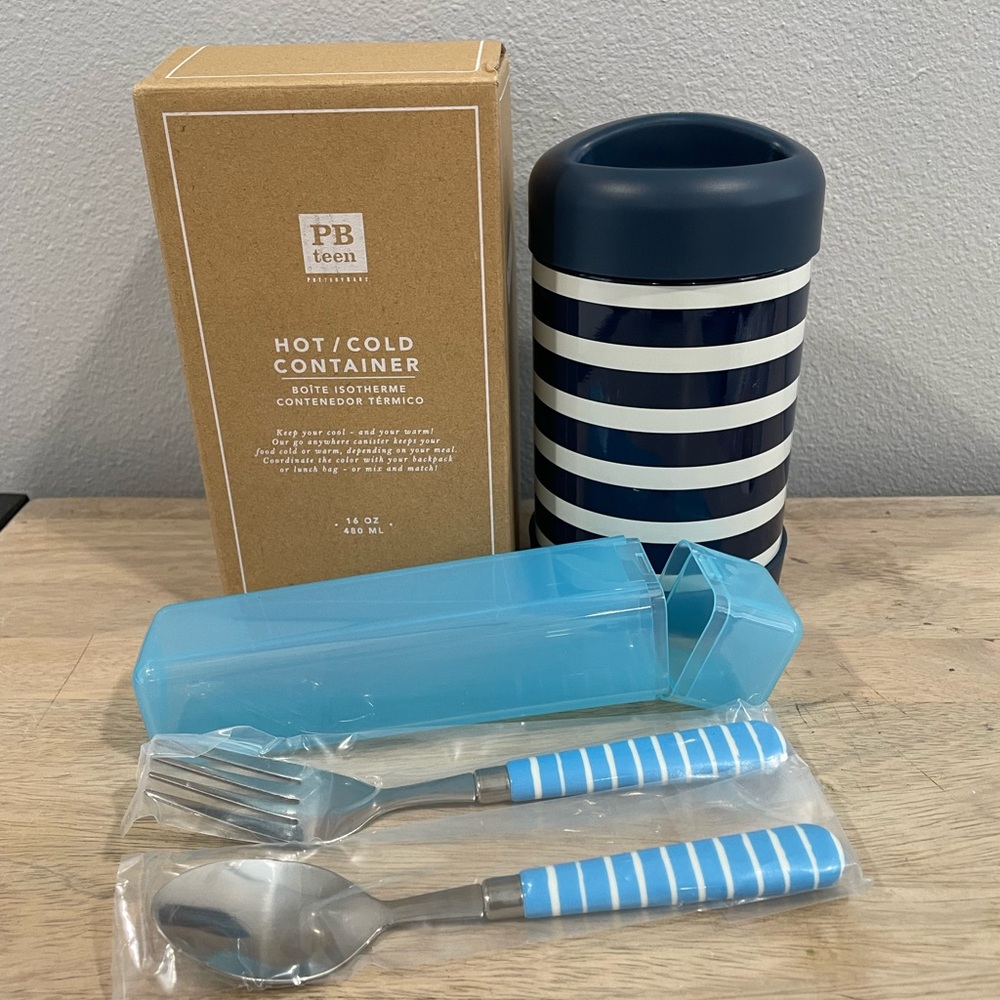 Pottery Barn Teen Navy and White Striped Thermos Set